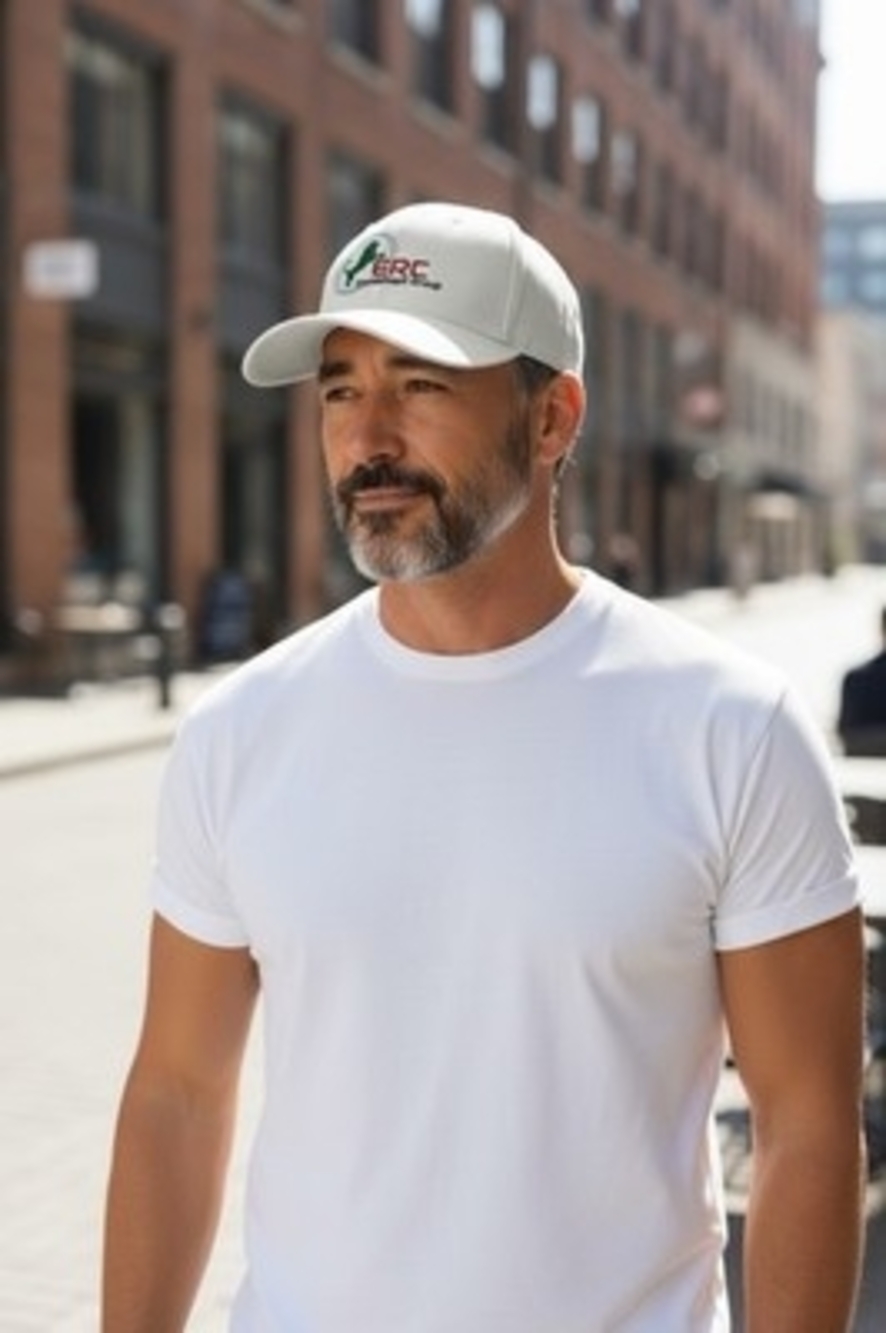 White ERC Investment Group Logo Flex Fit Baseball Cap Golf Hat L-XL NWOT
